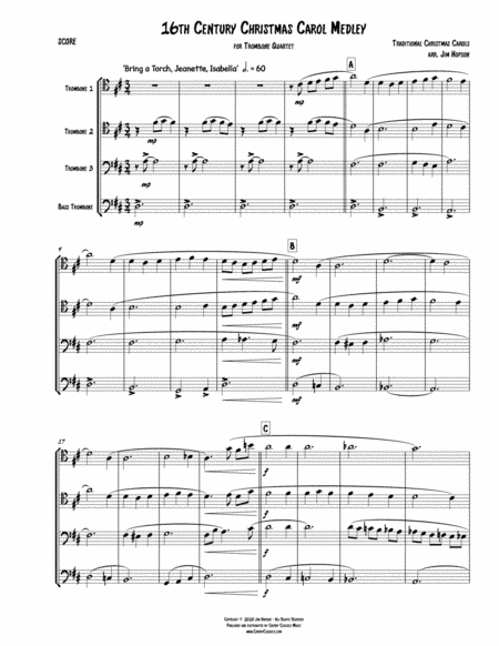 16th Century Christmas Carol Medley for Trombone Quartet (arr. Jim Hopson)