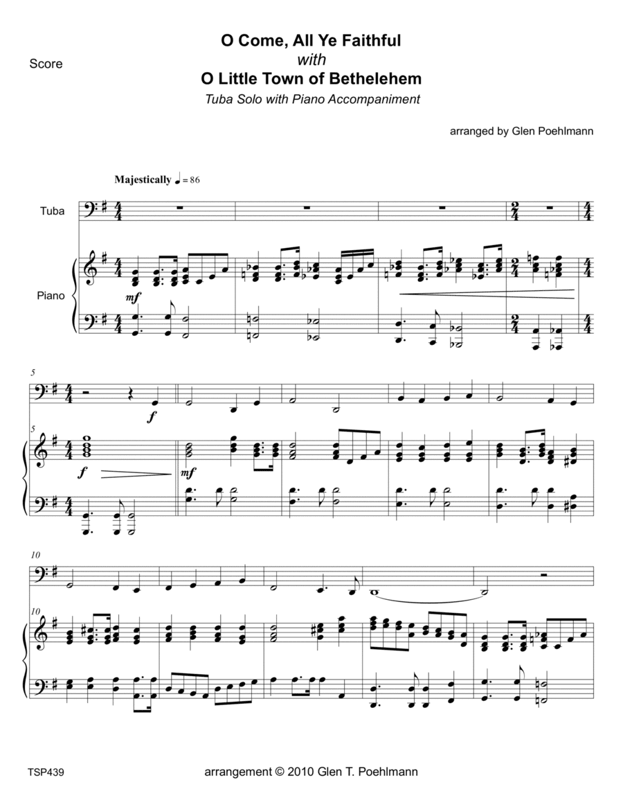 O COME ALL YE FAITHFUL/O LITTLE TOWN OF BETHLEHEM - TUBA SOLO with Piano Accompaniment (arr. Glen Poehlmann)