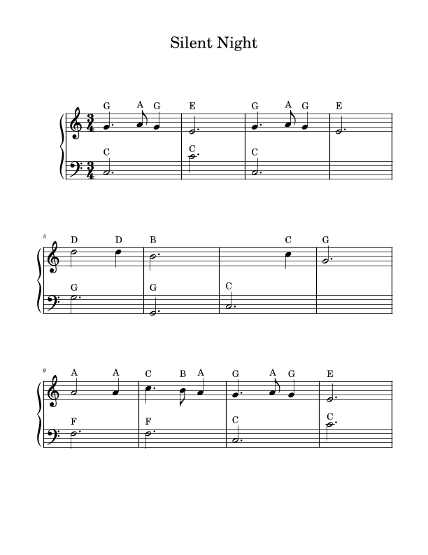 Silent Night - Easy Piano (With Note Names)