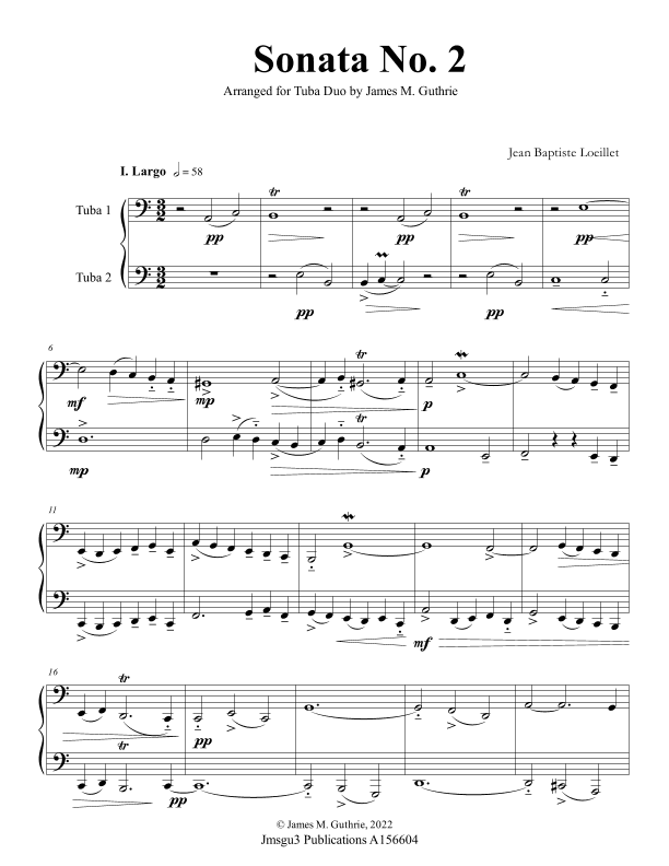 Loeillet: Sonata No. 2 for Tuba Duo (arr. James M. Guthrie)
