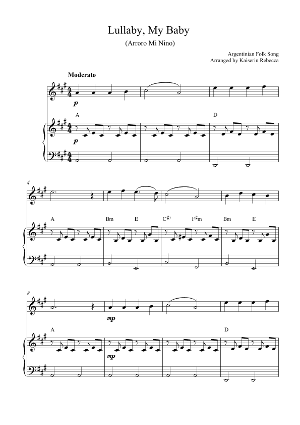Lullaby, My Baby (Arroro Mi Nino) (arr. Kaiserin Rebecca)