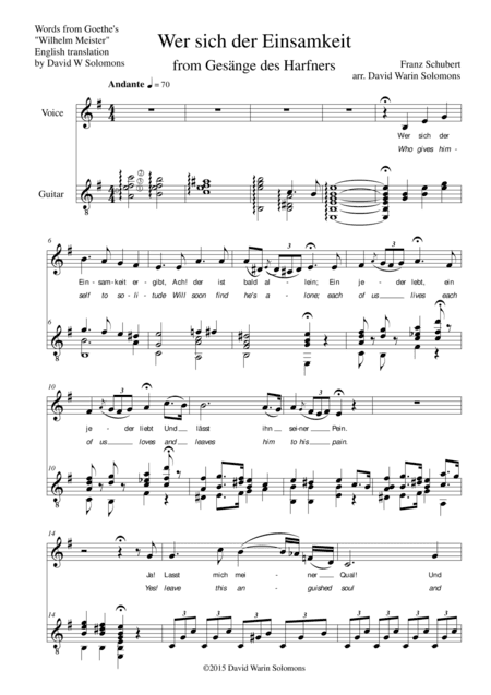 Gesänge des Harfners (Songs of the Harpist) for low voice and guitar (arr. David Warin Solomons)