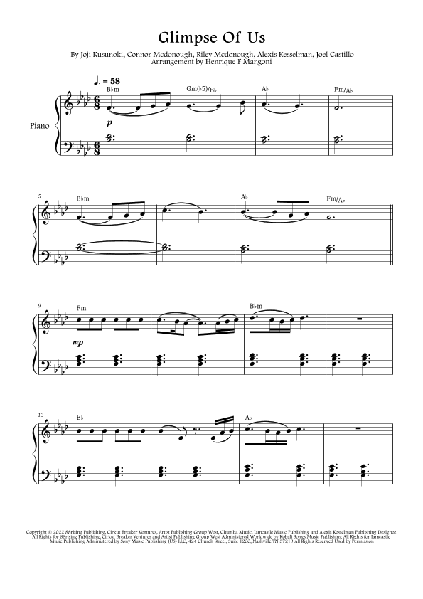 Glimpse Of Us (arr. Henrique F Mangoni)