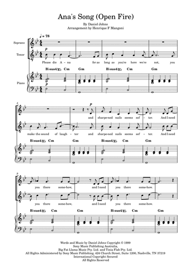 Ana's Song (open Fire) (arr. Henrique F Mangoni)