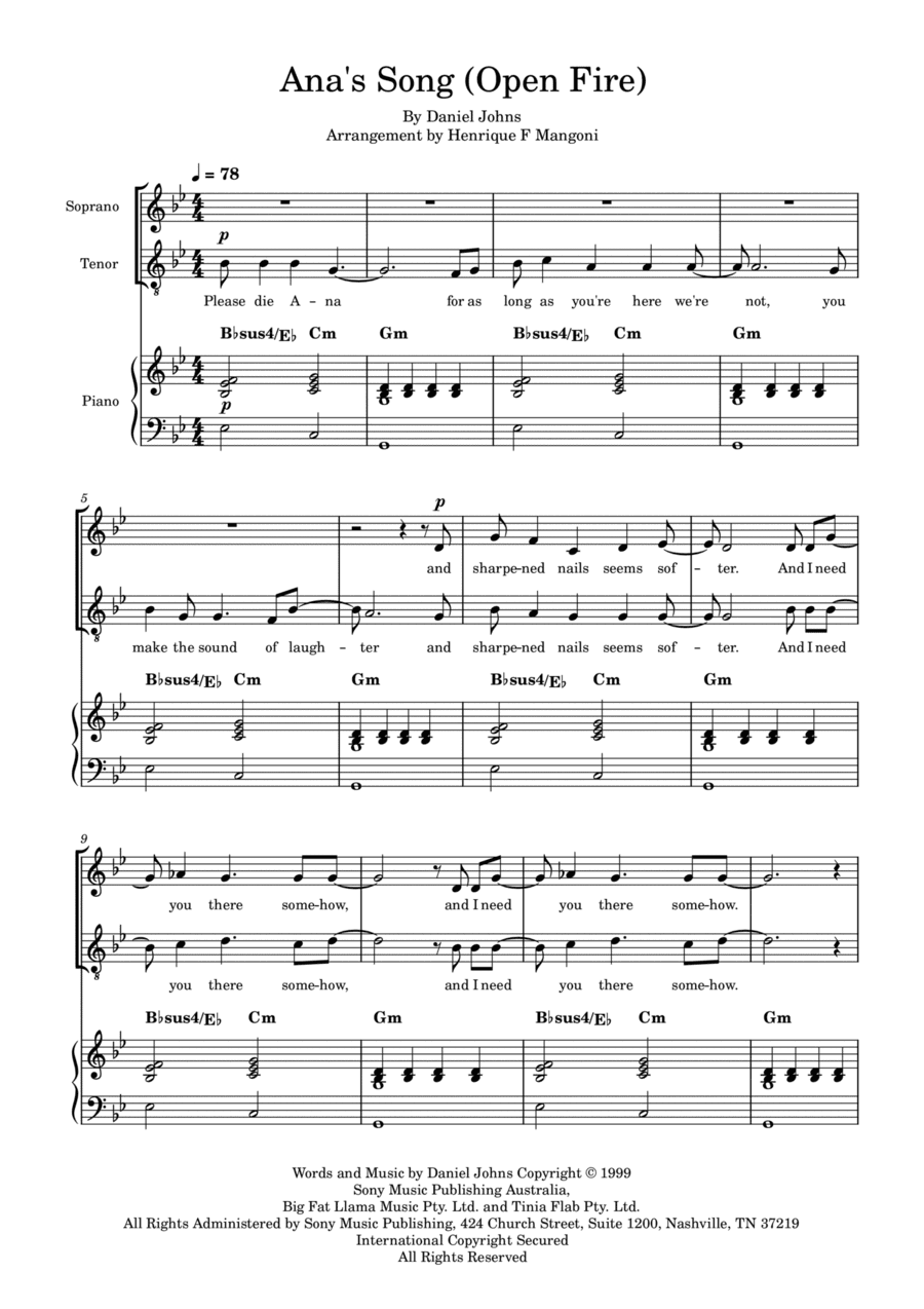 Ana's Song (open Fire) (arr. Henrique F Mangoni)