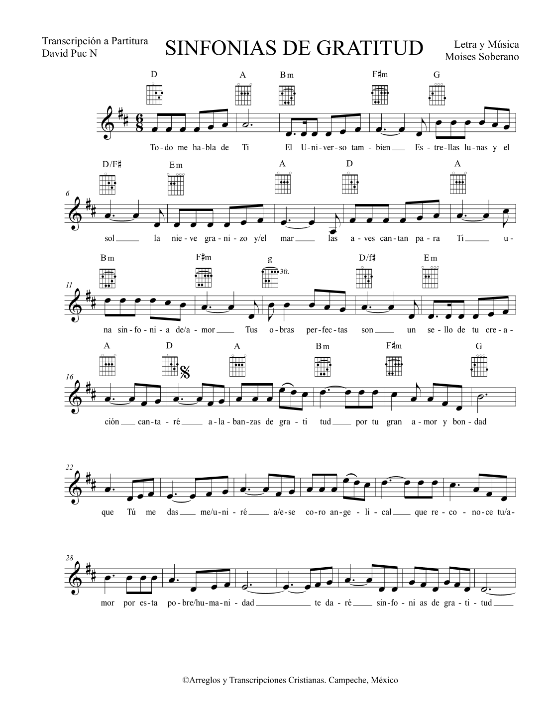 SINFONIA DE GRATITUD Partitura Vocal + Guitar (arr. Moises Soberano)