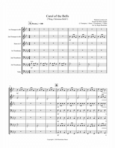 Carol of the Bells (F min) (Brass Septet - 2 Trp, 1 Hrn, 3 Trb, 1 Tuba) (arr. Regis Bookshar)
