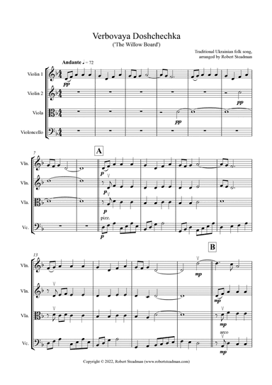 Verbovaya Doshchechka ('The Willow Board') - Ukrainian Folk Song - String Quartet (arr. Robert Steadman)