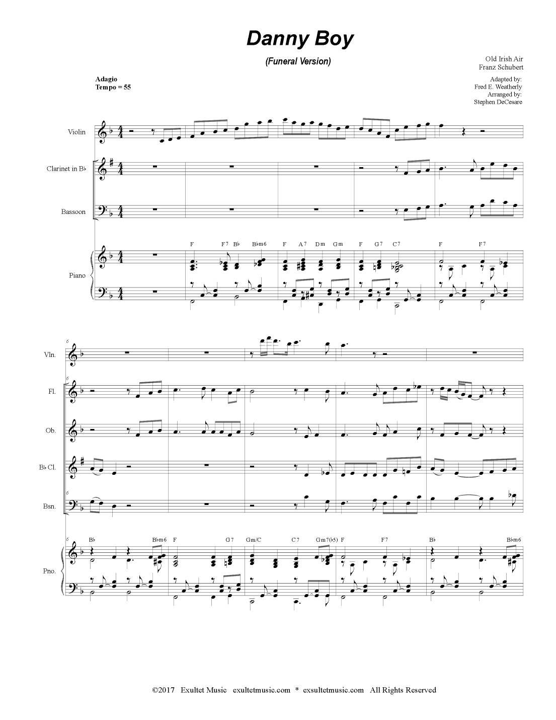 Danny Boy (Funeral Version) (Woodwind Quartet and Piano) (arr. Stephen DeCesare)