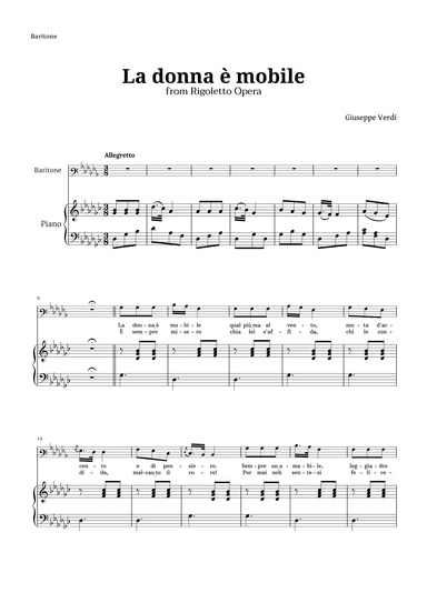 La donna è mobile in G-flat major for Baritone and Piano (arr. Langanho)