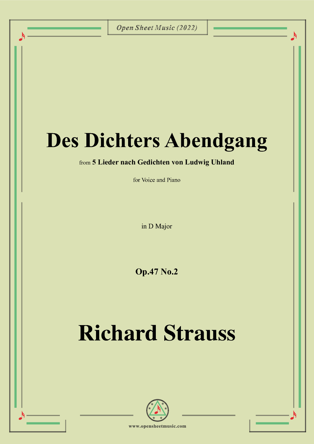 Richard Strauss-Des Dichters Abendgang,in D Major (arr. OSM Press)