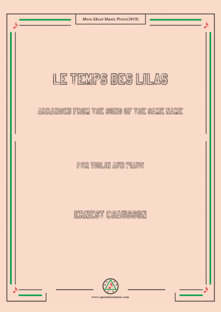 Chausson-Le temps des lilas, for Violin and Piano (arr. MSM)