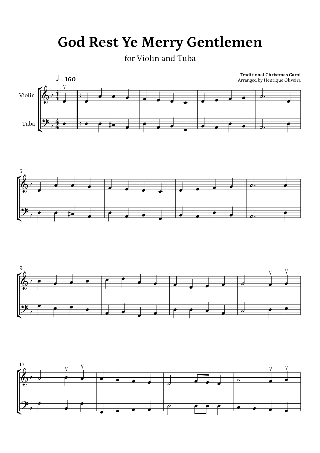 God Rest Ye Merry Gentlemen (Violin and Tuba) - Beginner Level (arr. Henrique Oliveira)