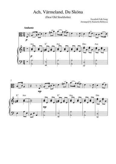 Ach, Värmeland, Du Sköna (Dear Old Stockholm) (viola solo and piano accompaniment) (arr. Kaiserin Rebecca)