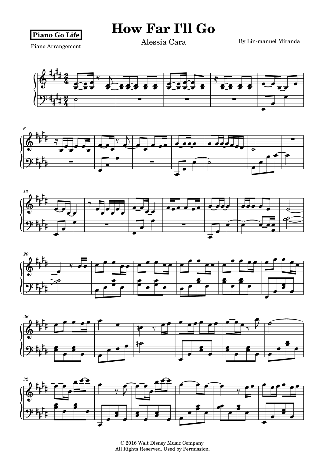How Far I'll Go (arr. Piano Go Life)