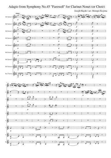Haydn : Adagio from Symphony No.45 "Farewell" for clarinet nonet (or clarinet choir) (arr. Shimpei Kojima)