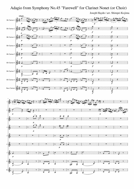 Haydn : Adagio from Symphony No.45 "Farewell" for clarinet nonet (or clarinet choir) (arr. Shimpei Kojima)