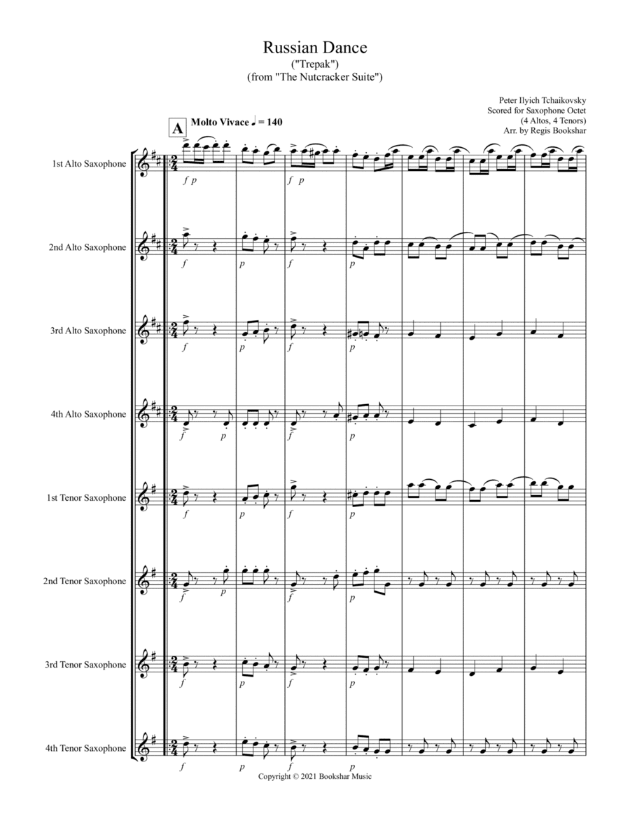 Russian Dance ("Trepak") (from "The Nutcracker Suite") (F) (Saxophone Octet - 4 Alto, 4 Tenor) (arr. Regis Bookshar)