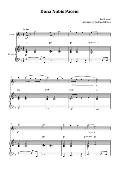 Dona Nobis Pacem - for oboe (with piano accompaniment with chords) (arr. Rodrigo Faleiros)