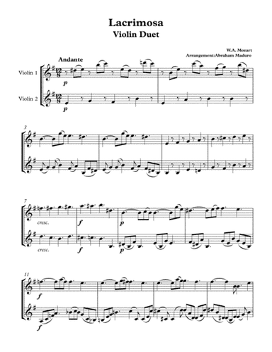 Lacrimosa from Mozart´s Requiem Violin Duet (arr. Abraham Maduro)