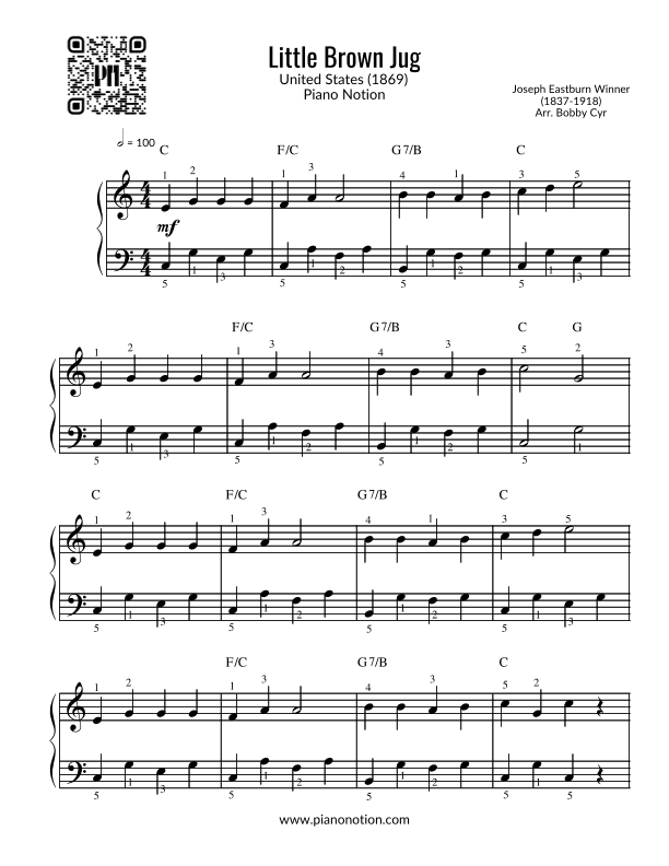 Little Brown Jug (Easy Piano) (arr. Bobby Cyr)