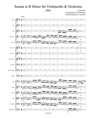 A. Borodin - Sonata (Concerto), Completed by M. Goldstein, Orchestrated by A. Leytush - Score Only