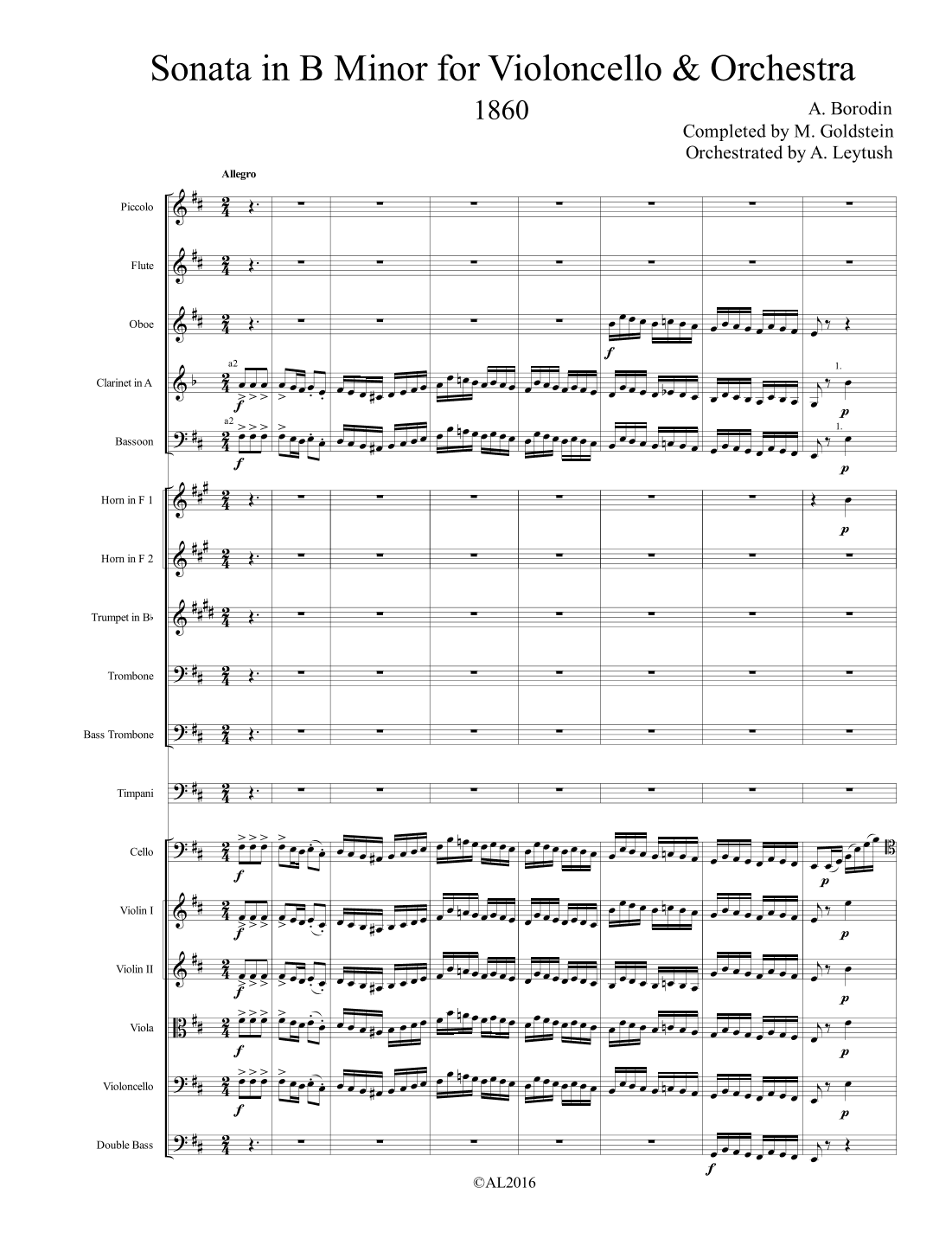 A. Borodin - Sonata (Concerto), Completed by M. Goldstein, Orchestrated by A. Leytush - Score Only
