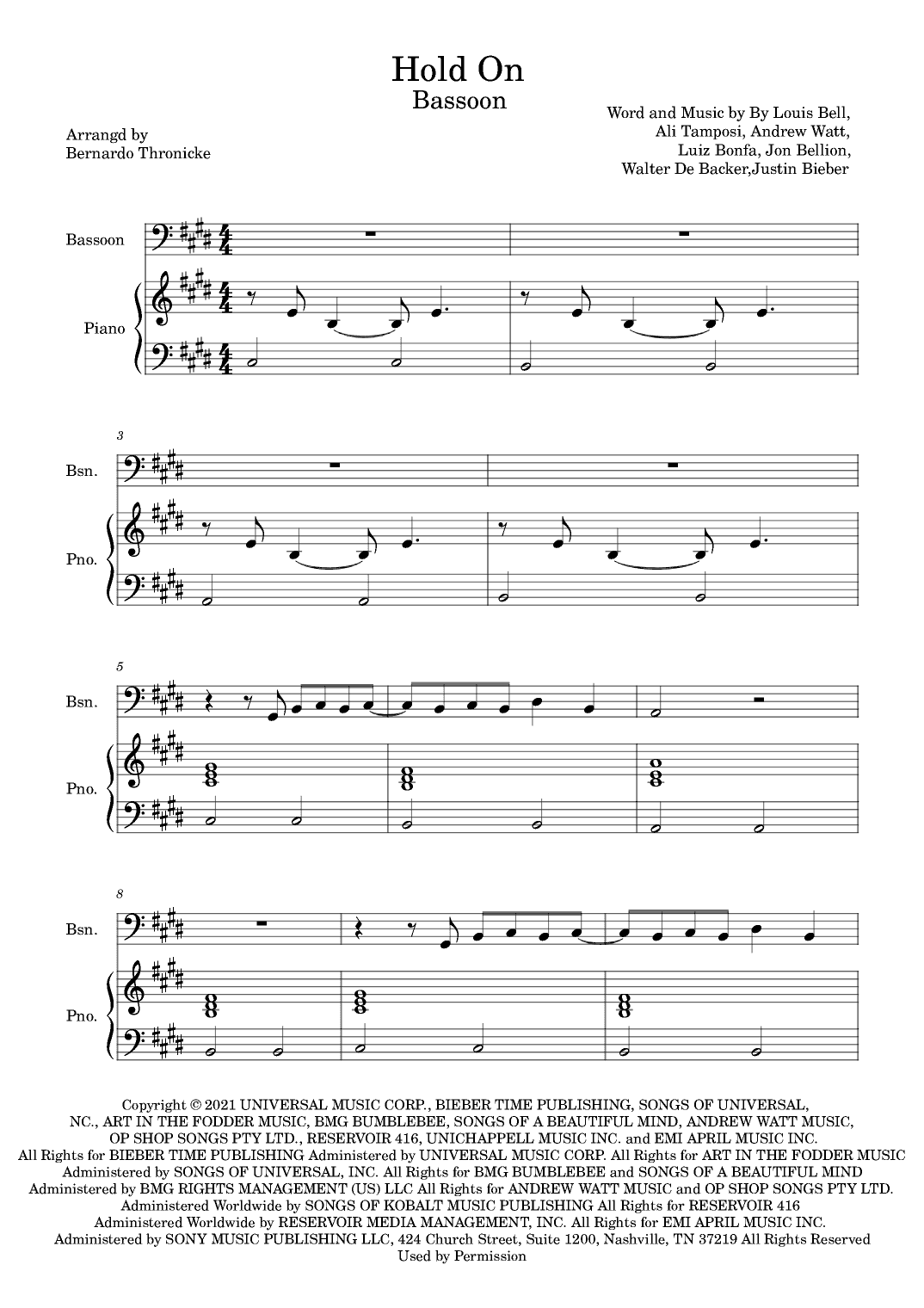 Hold On (arr. Bernardo Thronicke)