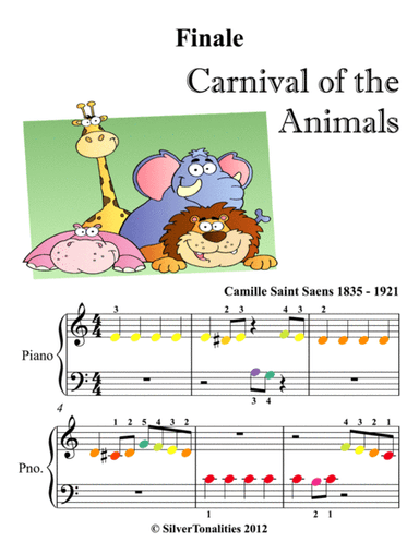 Finale Carnival of the Animals Beginner Piano Sheet Music with Colored Notes (arr. SilverTonalities)