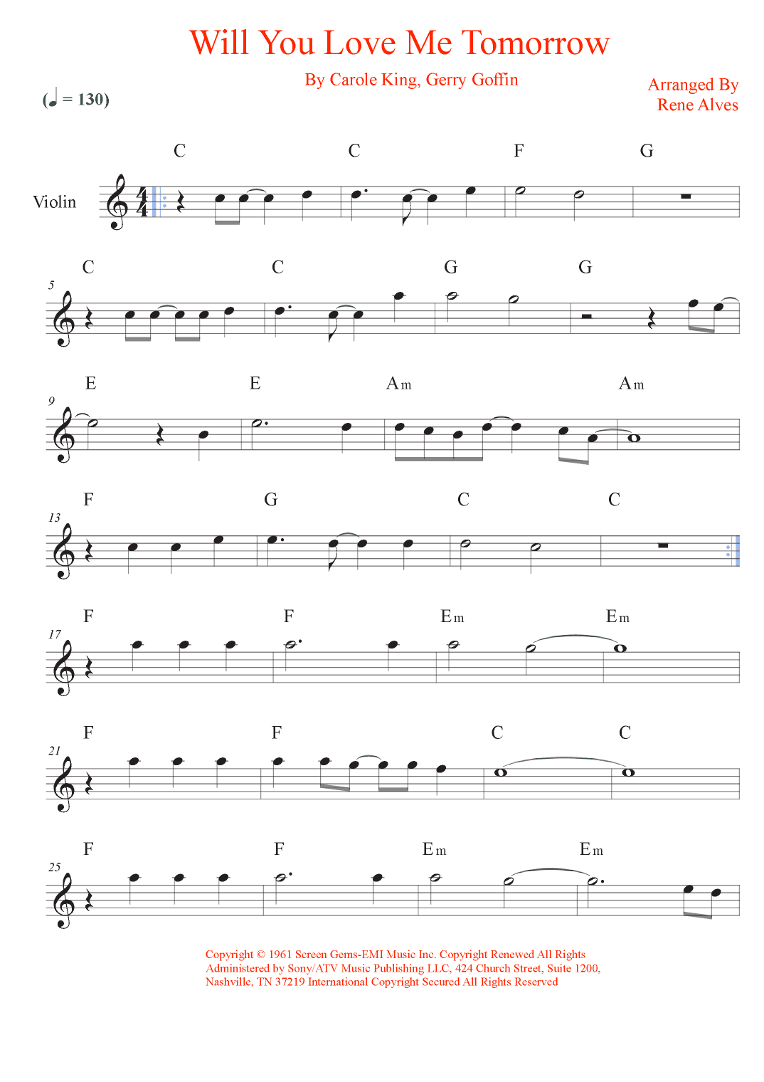Will You Love Me Tomorrow (will You Still Love Me Tomorrow) (arr. Rene Alves)