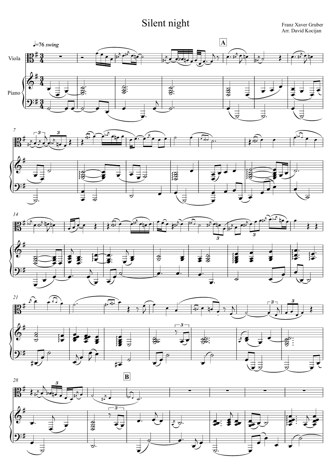 Silent night (viola & piano) (arr. David Kocijan)