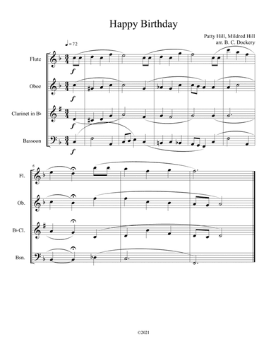 Happy Birthday for Woodwind Quartet (arr. B. C. Dockery)
