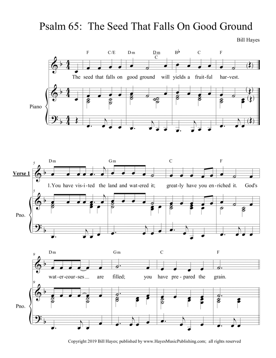 Psalm 65:  The Seed That Falls On Good Ground - piano/vocal