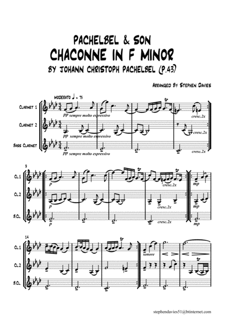 'Pachelbel & Son' for Clarinet Trio (1st movt) & Clarinet Quartet (2nd movt). (arr. Stephen Davies)