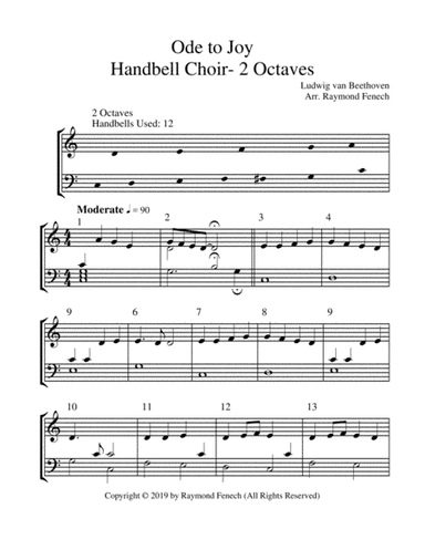 Ode to Joy - ludwig Van Beethoven - Handbell Choir - 2 Octaves - Early Intermediate (arr. Raymond Fenech)