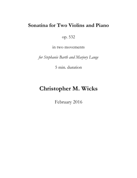 Sonatina for Two Violins and Piano
