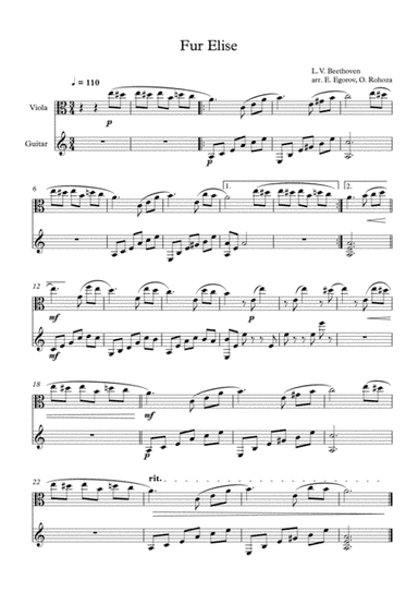 Fur Elise, Ludwig Van Beethoven, For Viola & Guitar
