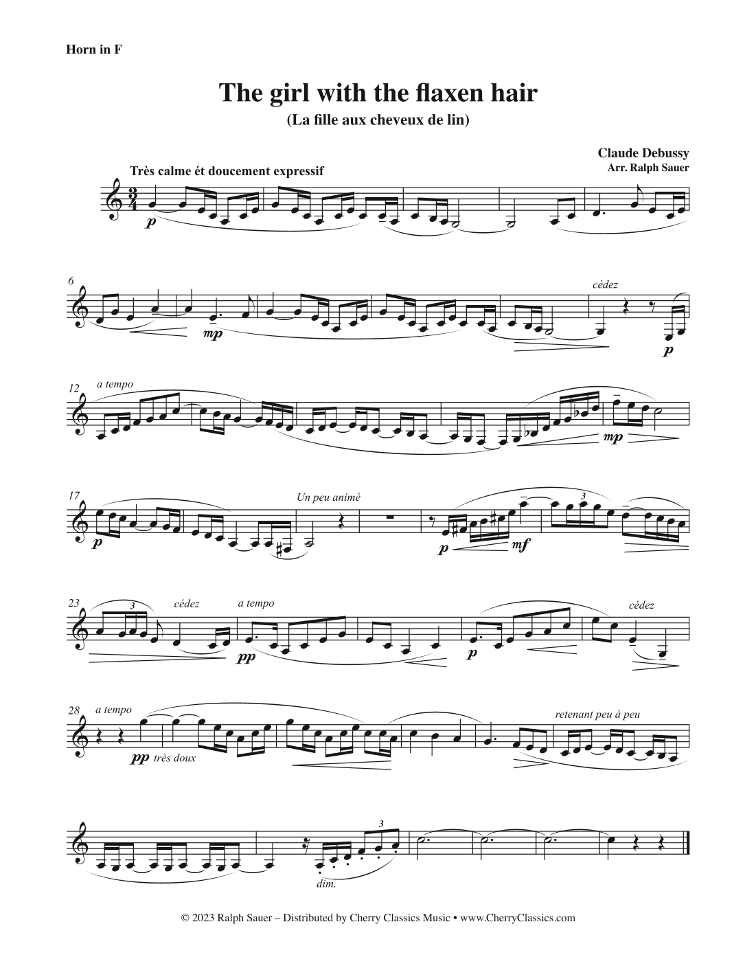 Girl With the Flaxen Hair for Horn and Piano (arr. Ralph Sauer)