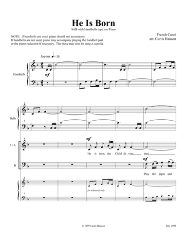 He Is Born (SAB) (arr. Curtis Hanson)