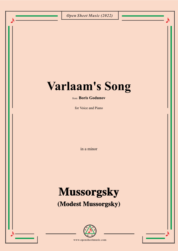 Mussorgsky-Varlaam's Song,in a minor,from Boris Godunov,for Voice and Piano (arr. OSM Press)