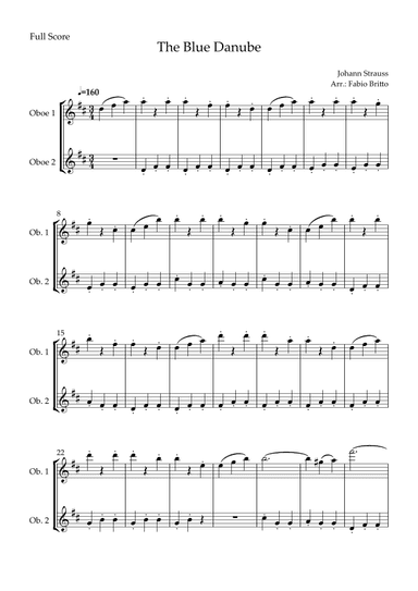 The Blue Danube (Waltz by Johann Strauss) for Oboe Duo (arr. Fabio Britto)