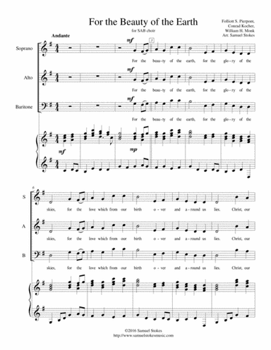For the Beauty of the Earth - SAB choir with piano accompaniment (arr. Samuel Stokes)
