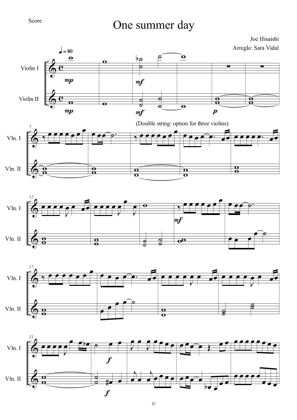 One Summer's Day (arr. Sara Vidal)