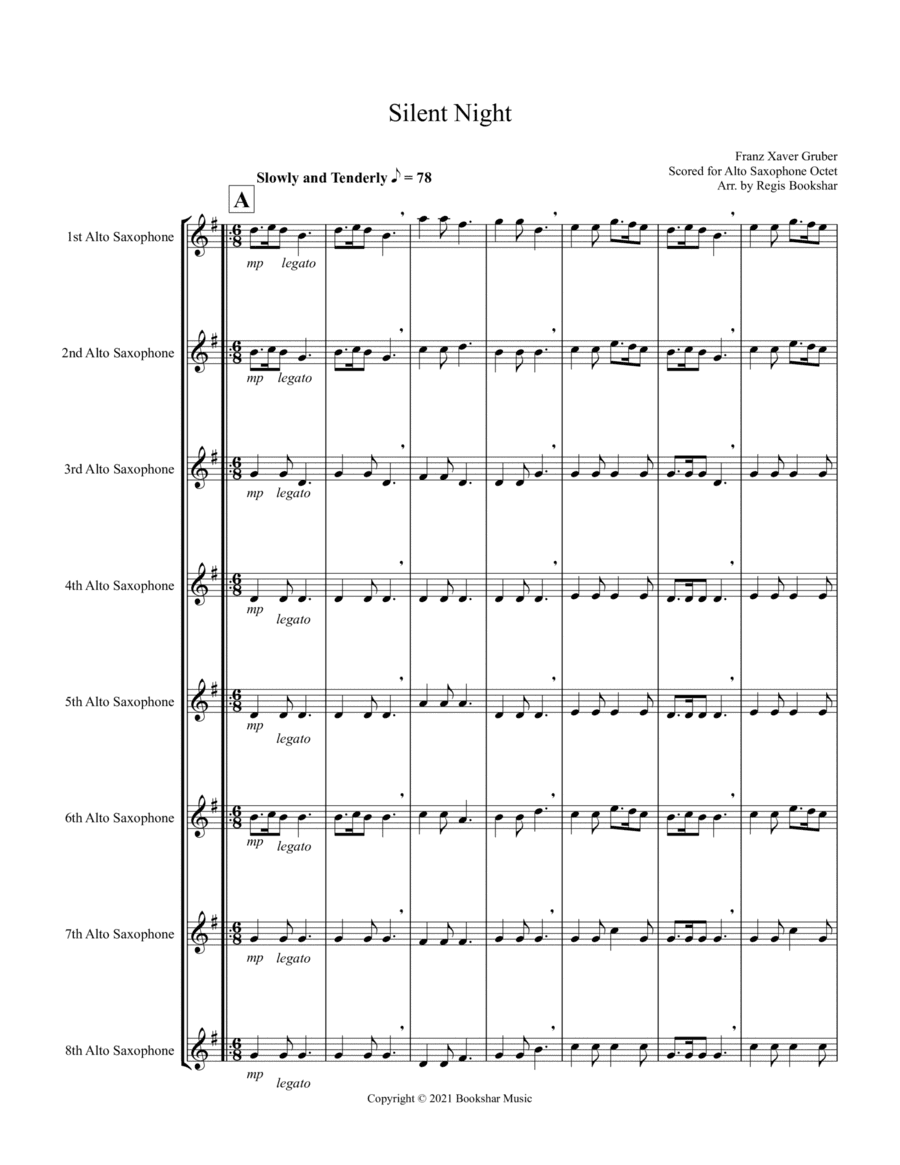 Silent Night (Bb) (Alto Saxophone Octet) (arr. Regis Bookshar)