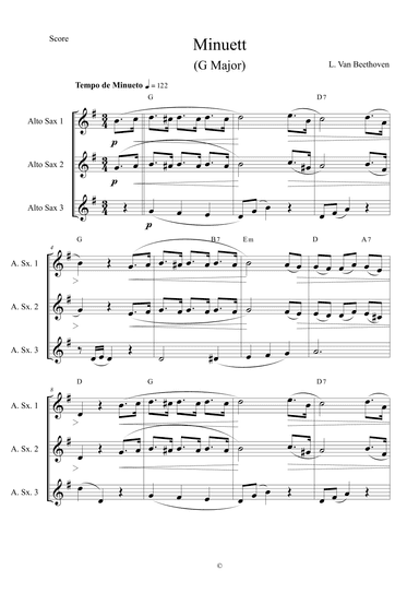 Minuett in G Major by L. Van Beethoven for Alto Saxophone Trio (arr. The Sheet Music Library)