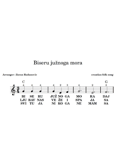 Biseru južnoga mora - lead sheet (arr. Zoran Radanovic)