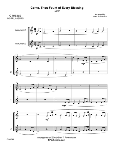 COME THOU FOUNT OF EVERY BLESSING - unaccompanied DUET for any orchestral instruments! (arr. Glen Poehlmann)