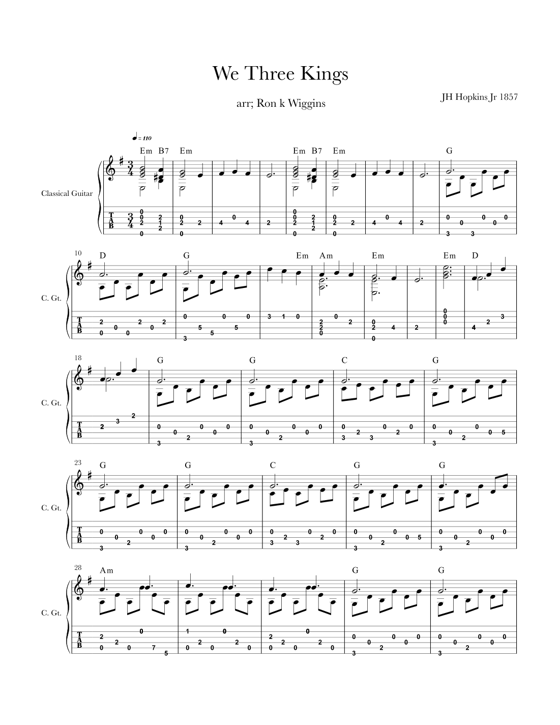We Three Kings - Classical Guitar (arr. Ron k Wiggins)