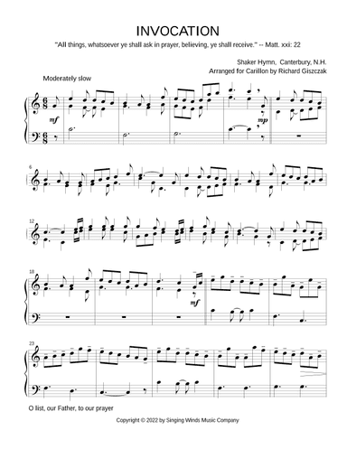 INVOCATION -- O list, our Father, to our prayer  (Shaker hymn) (arr. Richard Giszczak)