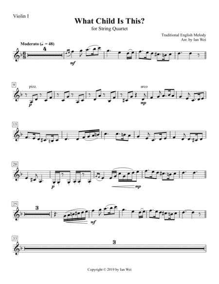 What Child Is This? for String Quartet (arr. Ian Wei)
